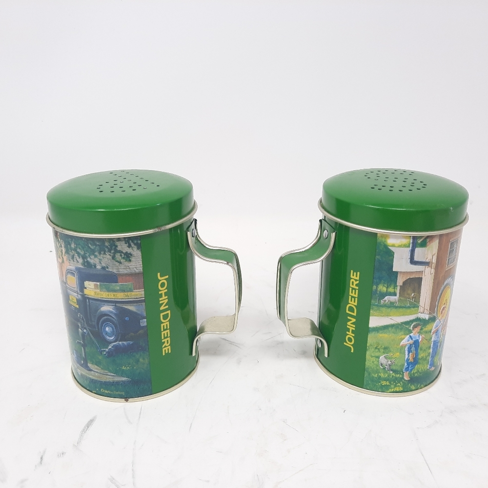 JOHN DEERE METAL SALT AND PEPPER SHAKERS